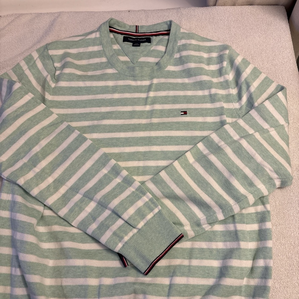 Tommy Hilfiger Men's Mint and White Sweater